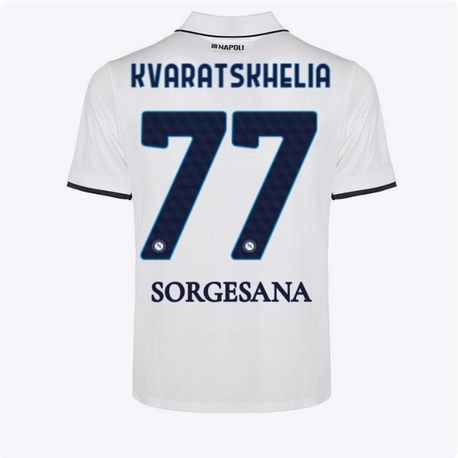 SSC Napoli Kits Collection | SSC Napoli Away Match Shirt for Kids 20242025 – 77 – Khvicha Kvaratskhelia Jerseys And Apparel For Fans