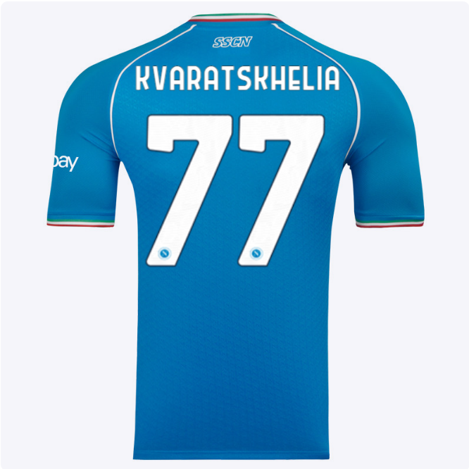 SSC Napoli Kits Collection | SSC Napoli Euro Home Match Shirt 20232024 – 77 – Khvicha Kvaratskhelia Jerseys And Apparel For Fans