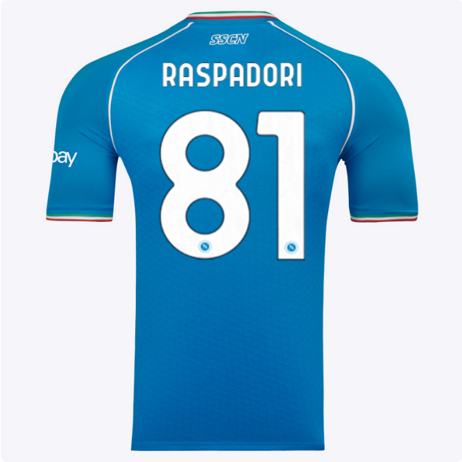 SSC Napoli Kits Collection | SSC Napoli Euro Home Match Shirt 20232024 – 81 – Giacomo Raspadori Jerseys And Apparel For Fans