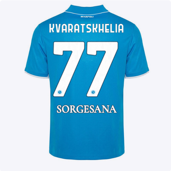 SSC Napoli Kits Collection | SSC Napoli Home Match Shirt for Kids 20242025 – 77 – Khvicha Kvaratskhelia Jerseys And Apparel For Fans