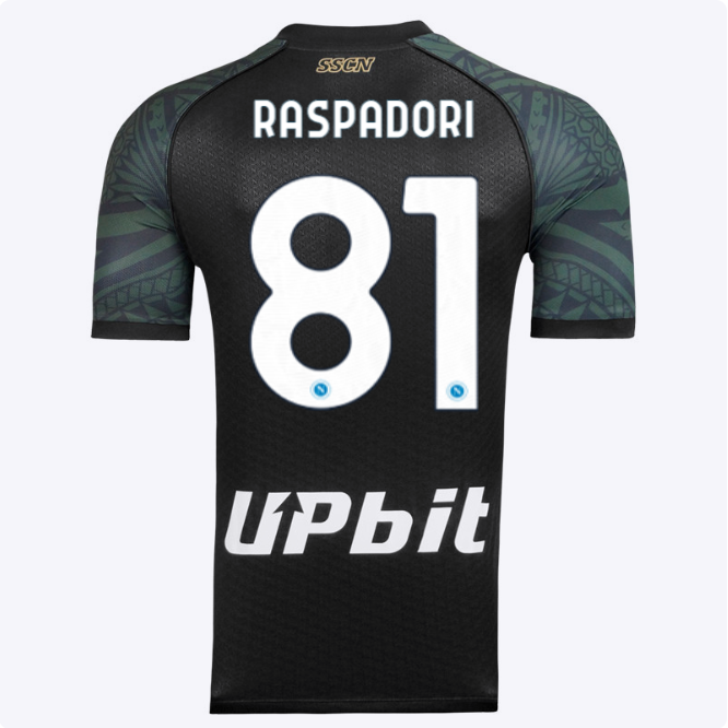 SSC Napoli Kits Collection | SSC Napoli Third Match Shirt 20232024 – 81 – Giacomo Raspadori Jerseys And Apparel For Fans