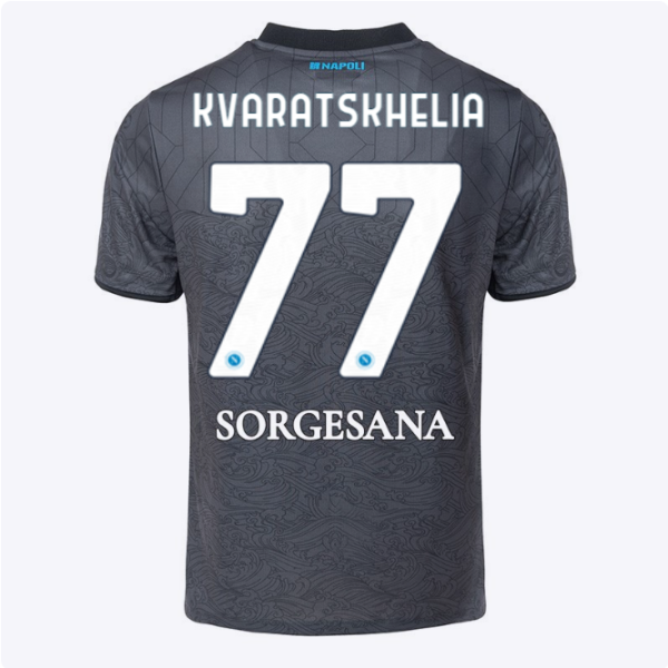 SSC Napoli Kits Collection | SSC Napoli Third Match Shirt for Kids 20242025 – 77 – Khvicha Kvaratskhelia Jerseys And Apparel For Fans