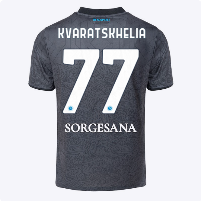 SSC Napoli Kits Collection | SSC Napoli Third Match Shirt for Kids 20242025 – 77 – Khvicha Kvaratskhelia Jerseys And Apparel For Fans